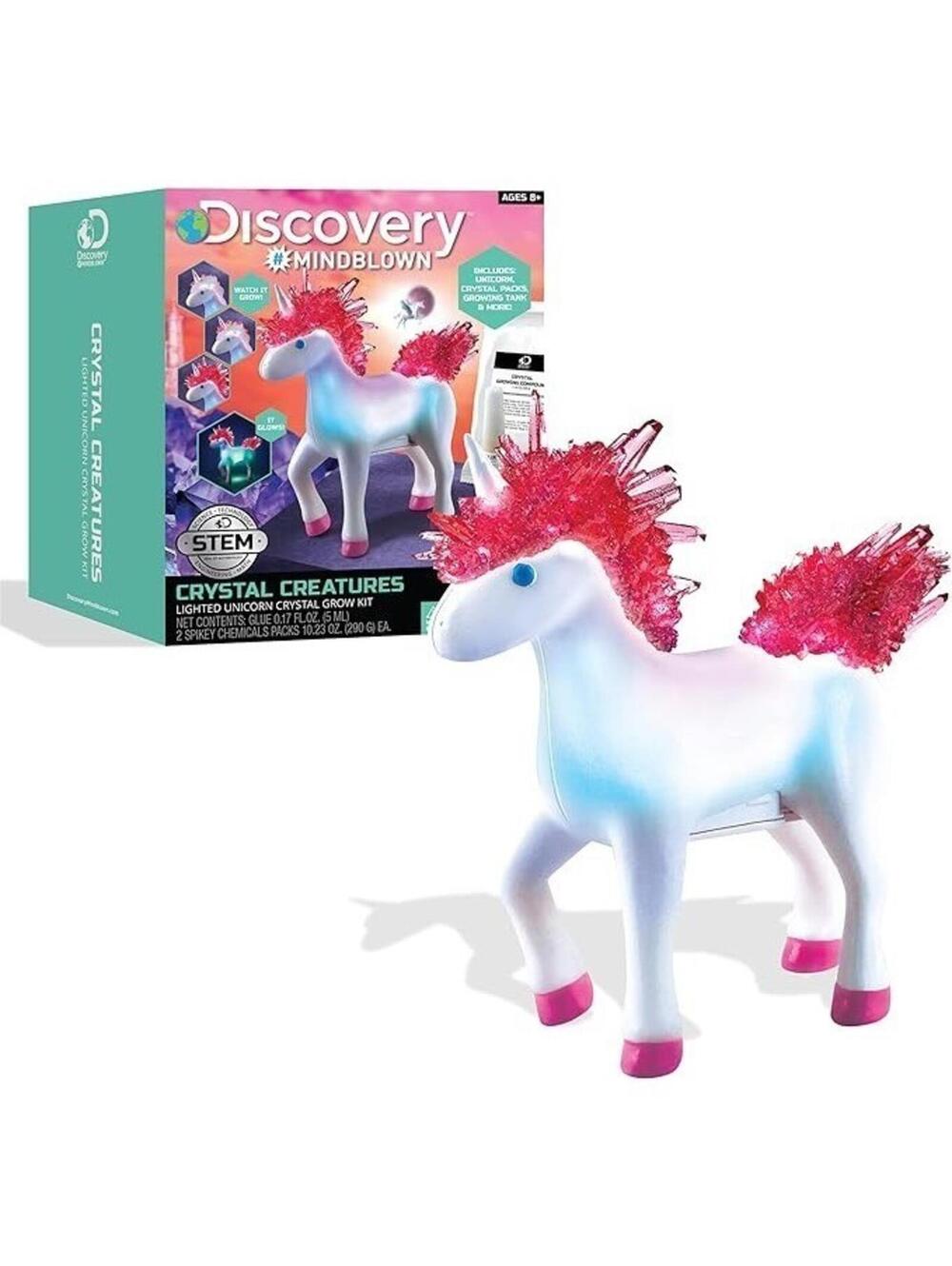 Discovery Crystal Creatures Light-Up Unicorn STEM Crystal Growing Kit, New